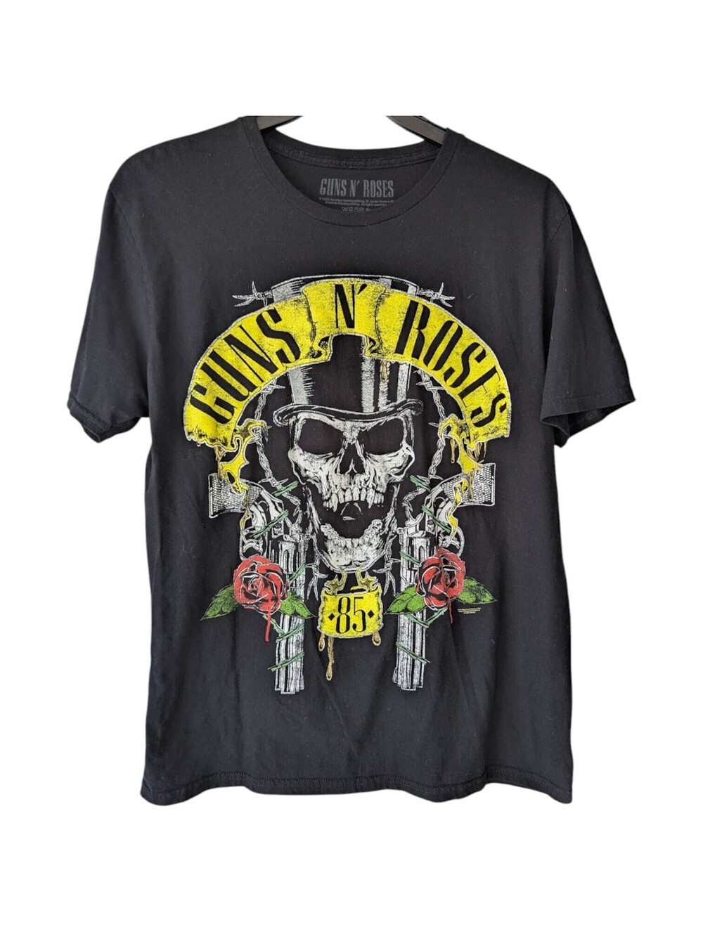 Guns N Roses L Black Skull Cross Guns Vintage Style Band T Shirt 21x29 Concert